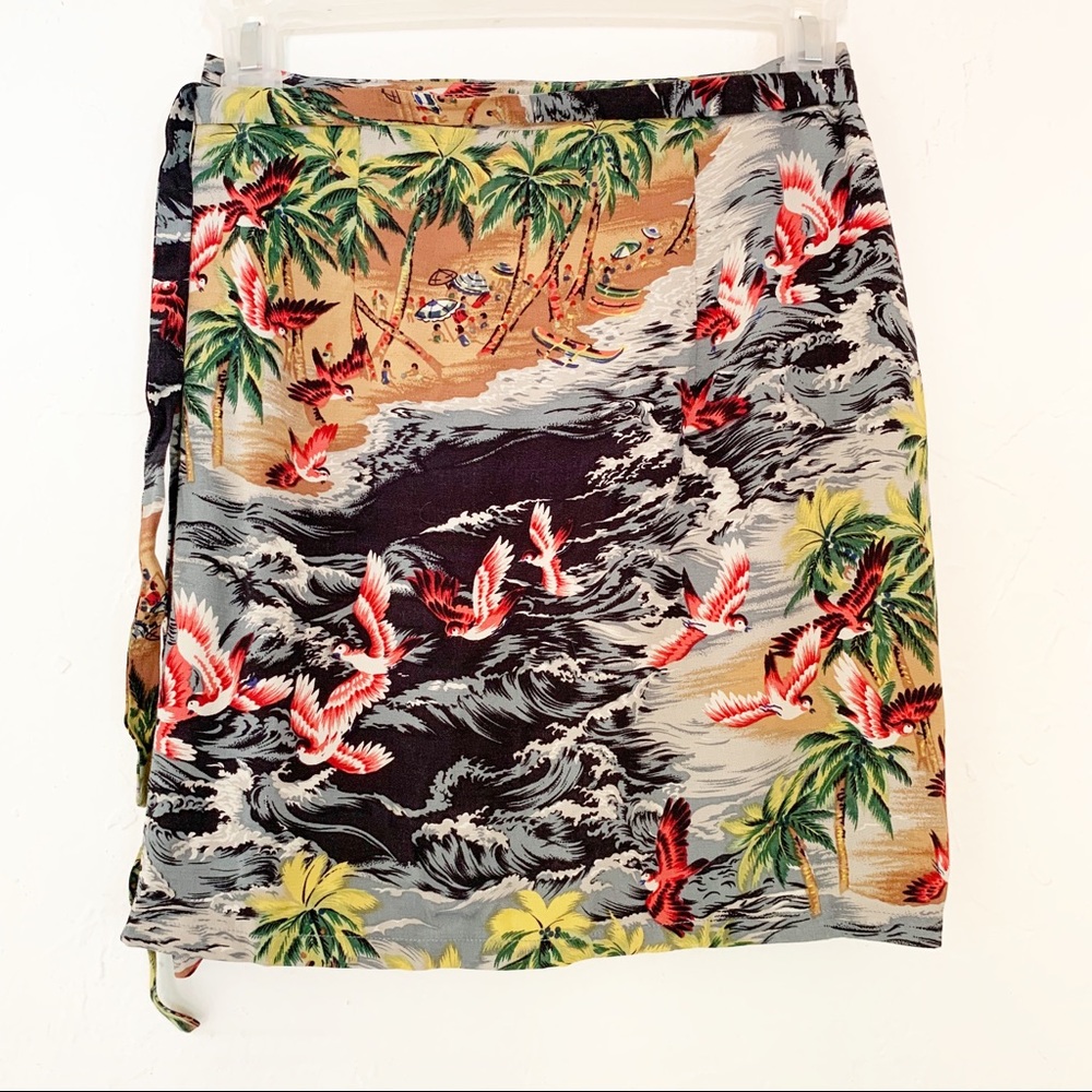 SOLD Vintage Tropical Print Mini Wrap Skirt - Picture 3 of 6